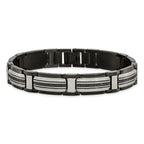 Stainless Steel Polished Black IP-plated with Black Cubic Zirconia Link Bracelet for Men