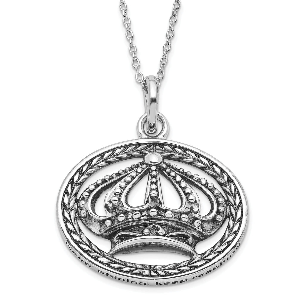 Sterling Silver Crown Necklace with Polished Antiqued Finish Gift Ready