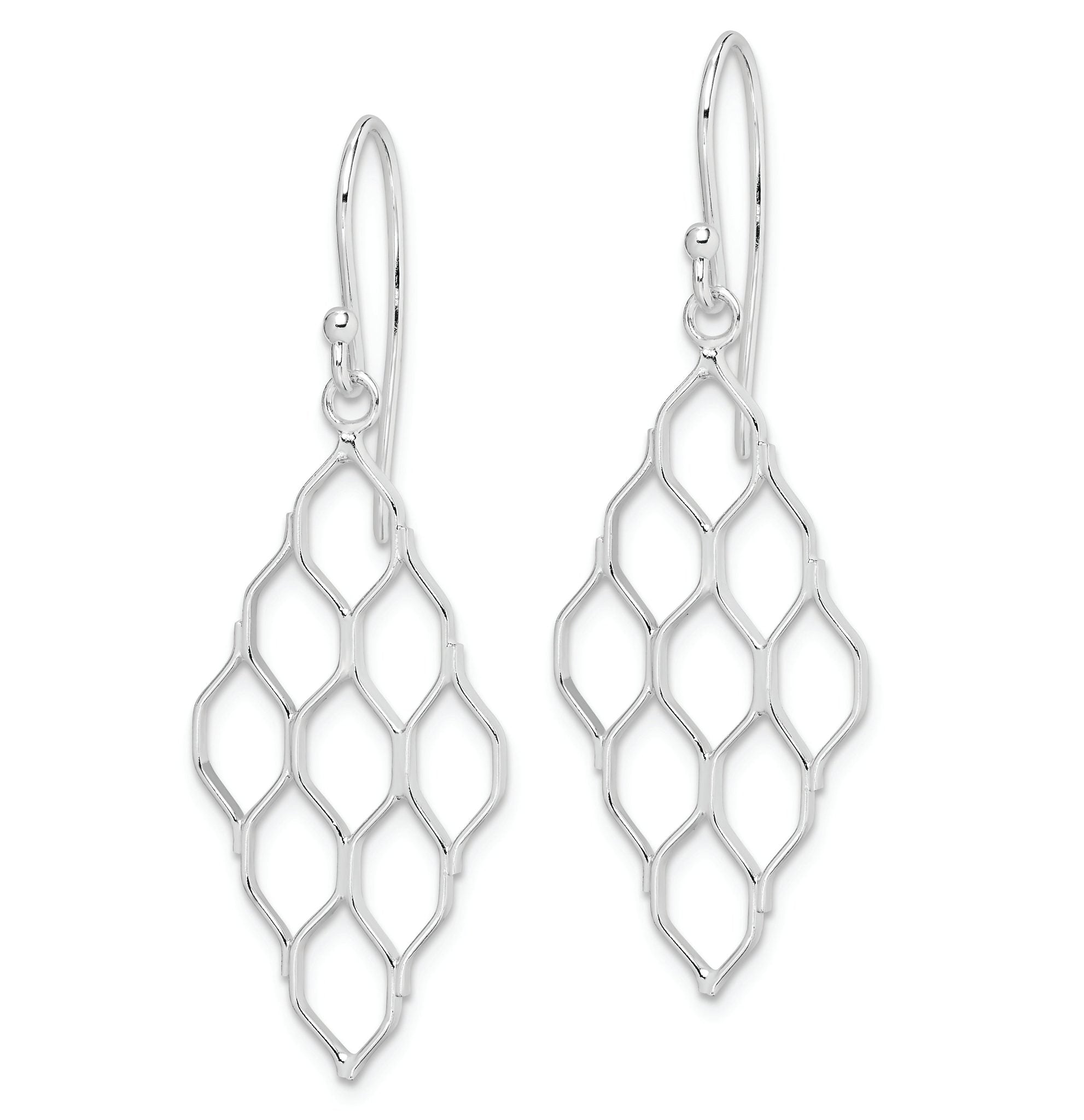 Sterling Silver Rhodium-plated Polished Honeycomb Dangle Earrings Secondary image