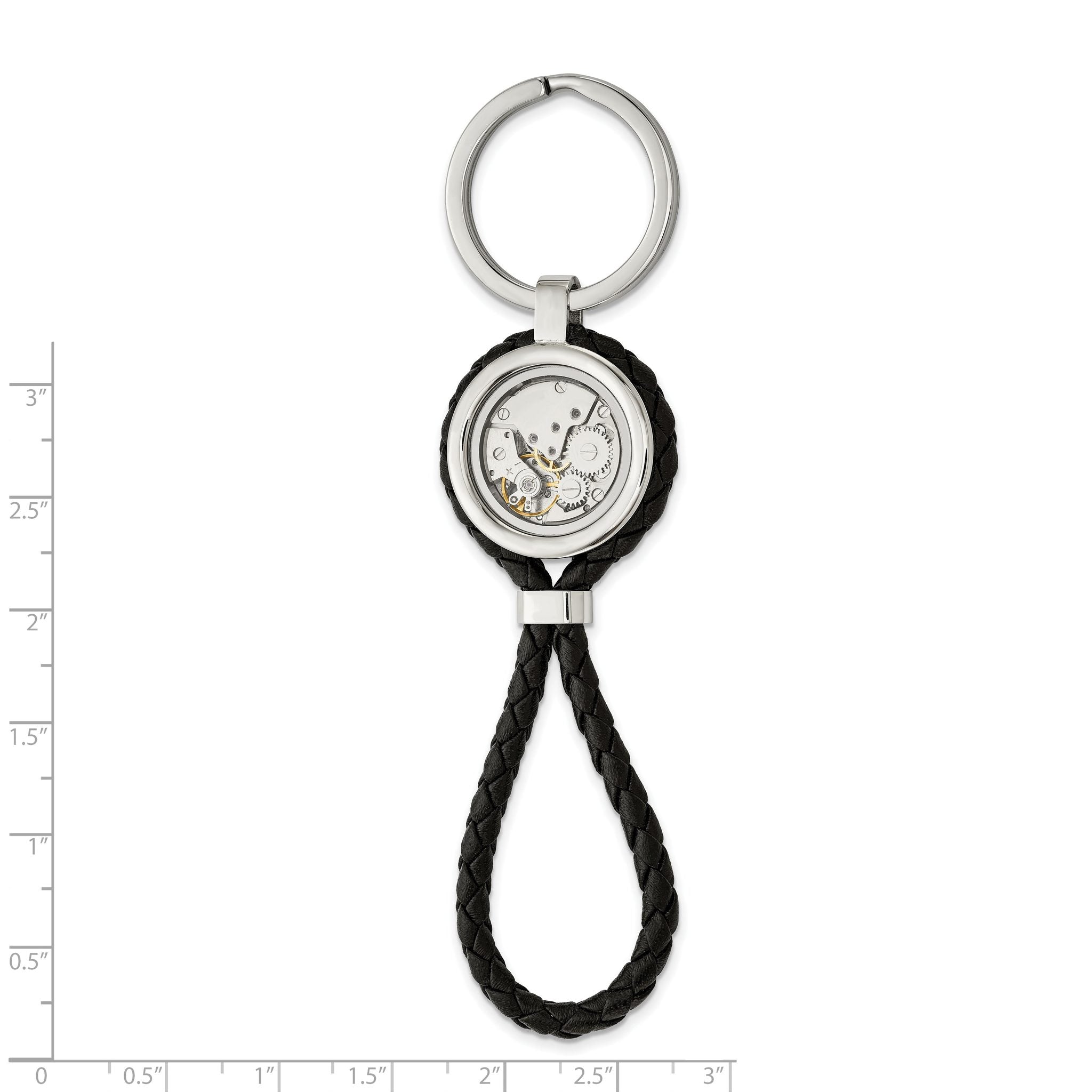 Chisel Stainless Steel Brushed and Polished Yellow IP-plated with CZ and Leather Key Ring