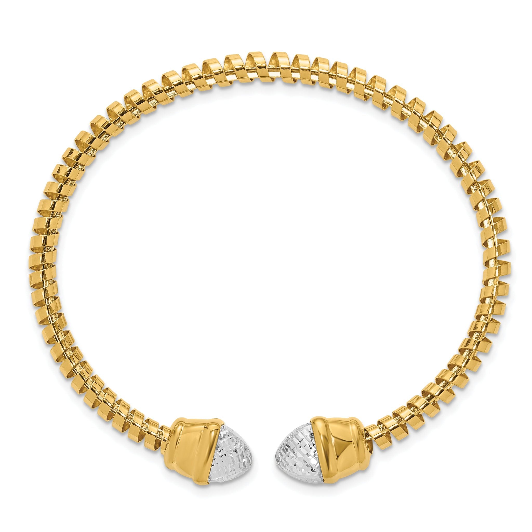 14K with Rhodium Diamond-cut Fancy Spiral Cuff Bracelet Secondary image