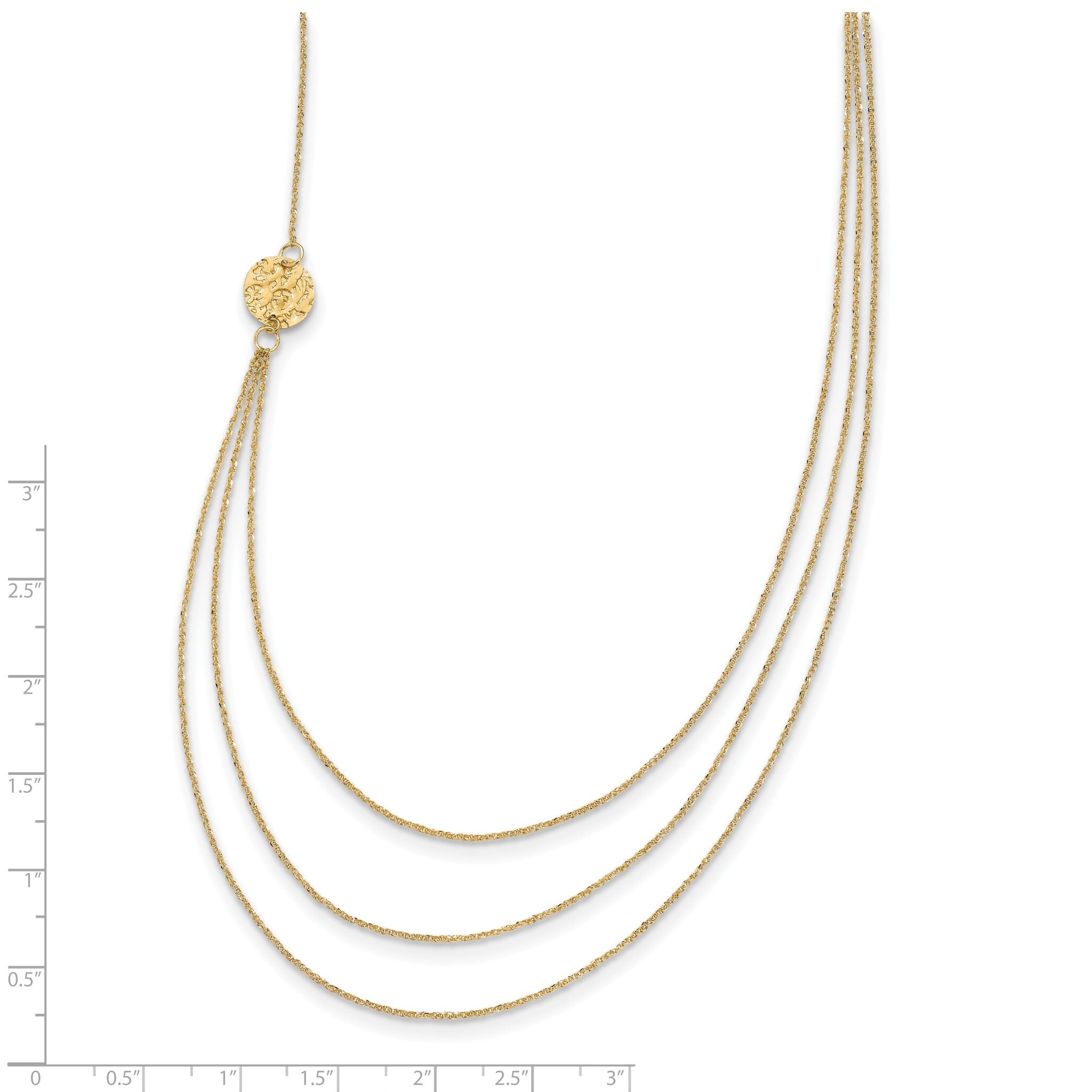 14K 3 Layer Ropa Chain Texture Side Circles W/ 2in Ext Necklace Secondary image