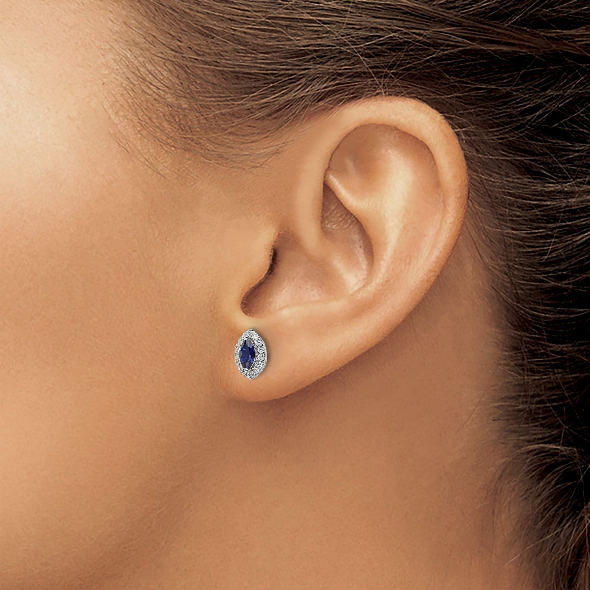14k White Gold 1/5 carat Lab Grown Diamond VS/SI+ G+ and Lab Created Blue Sapphire September Birthstone Post Earrings