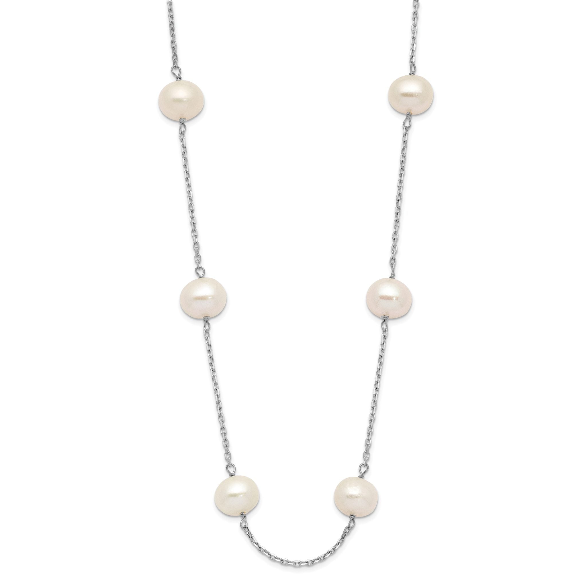 14K White Gold Freshwater Pearl Necklace with Rhodium Finish Main image