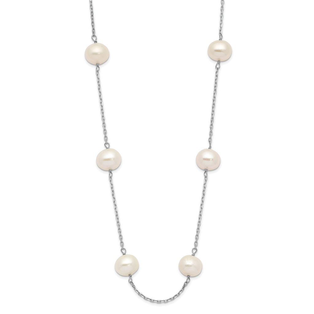 14K White Gold Freshwater Pearl Necklace with Rhodium Finish