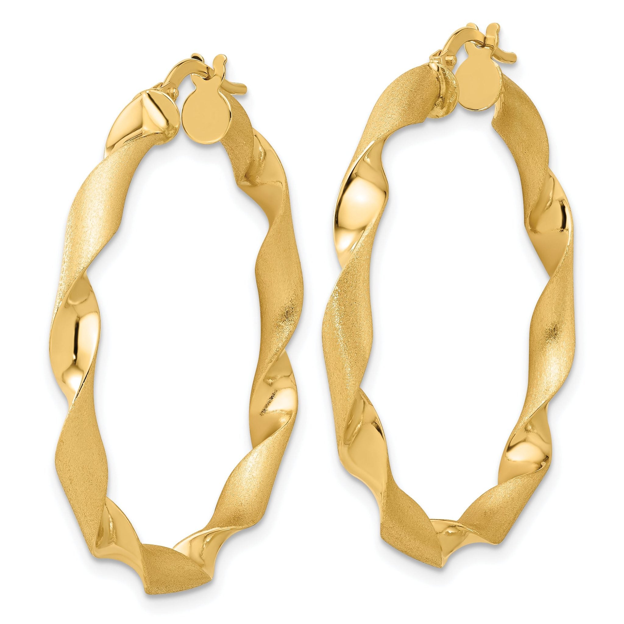 14K Polished and Brushed Twisted Hoop Earrings Secondary image