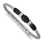 Stainless Steel Brushed and Polished Black IP-plated and Black Rubber Adjustable 8 to Bracelet