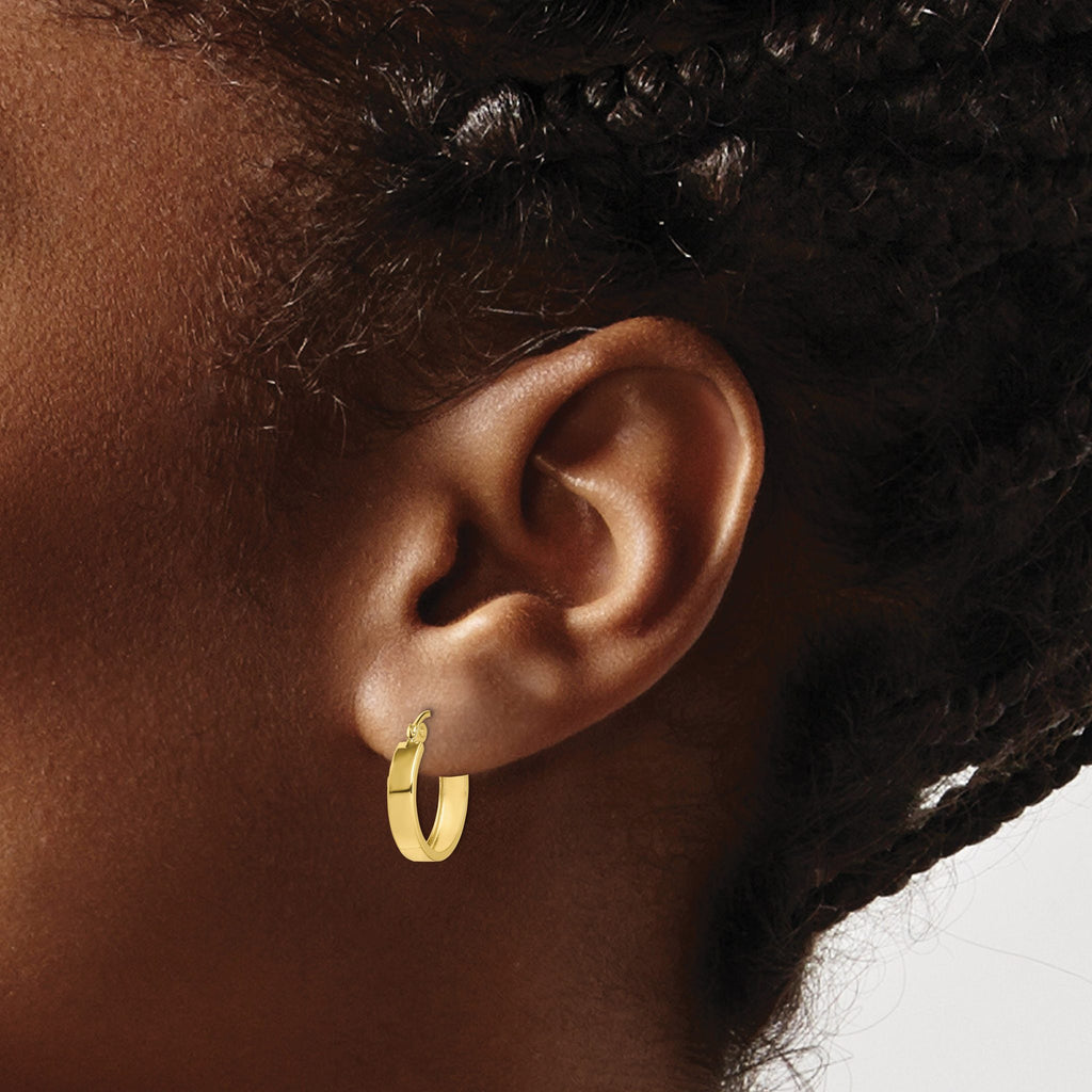 10K Gold Polished Square Tube Hoop Earrings for Women 15mm