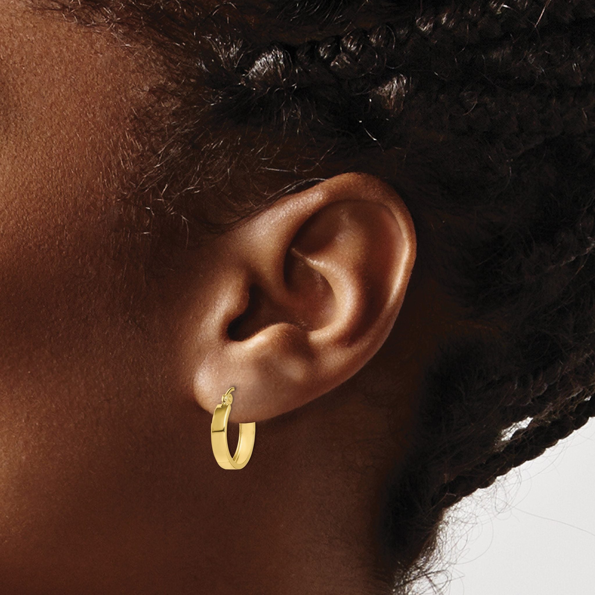 10K Gold Polished Square Tube Hoop Earrings for Women 15mm