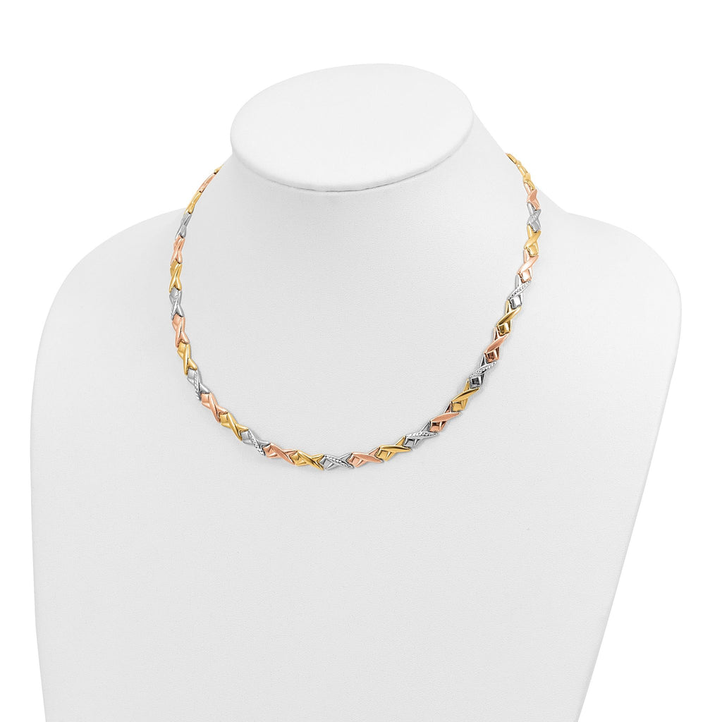 10k Tri-color Polished and Brushed Diamond Cut Necklace