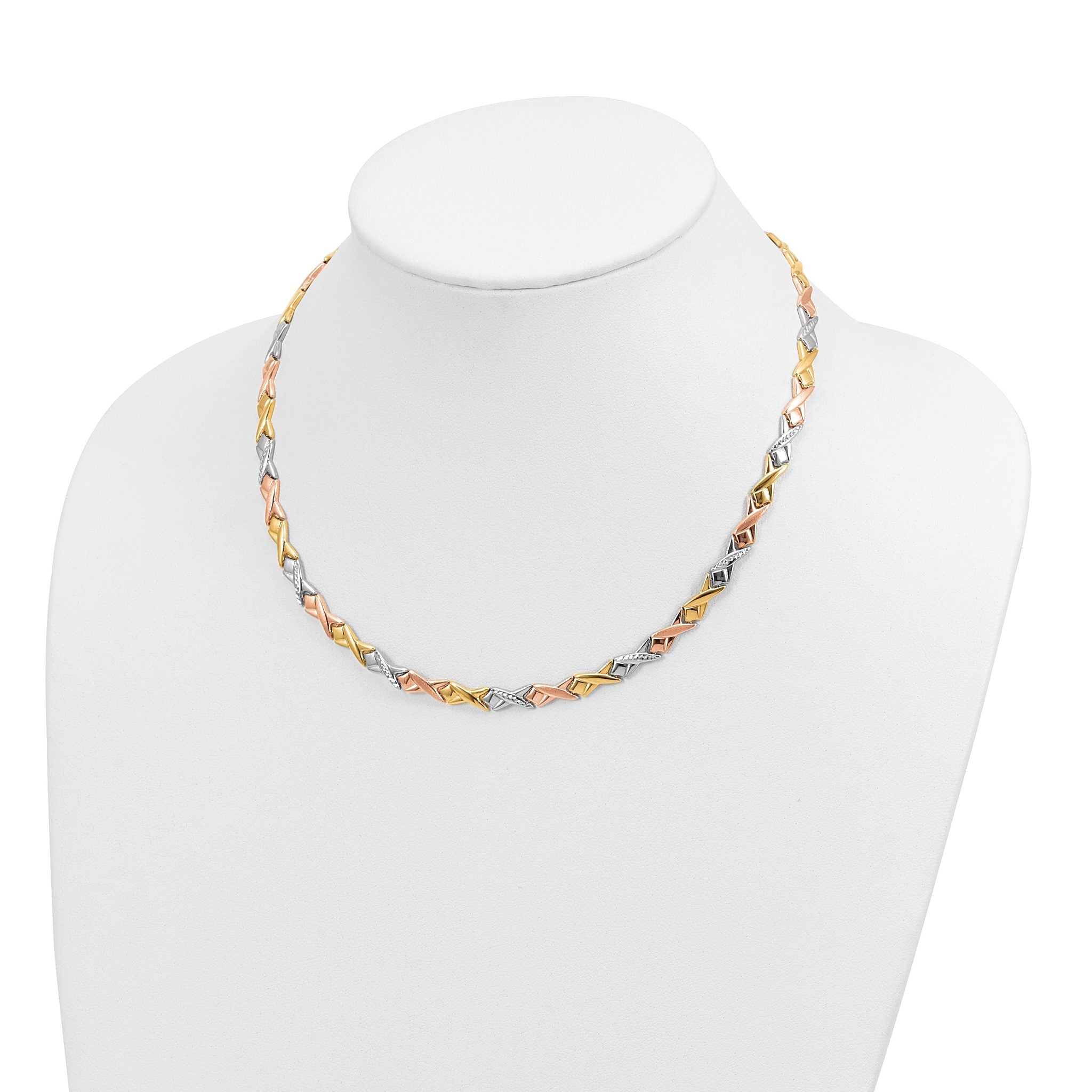 10k Tri-color Polished and Brushed Diamond Cut Necklace