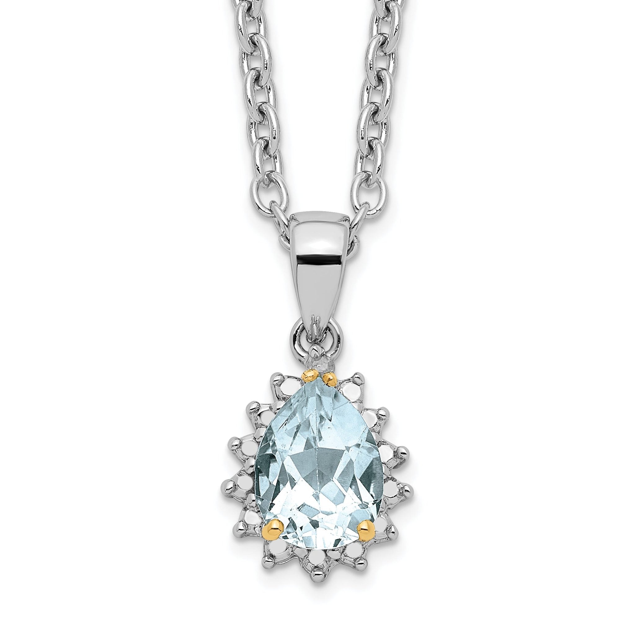 Brilliant Gemstones Sterling Silver with 14K Accent Rhodium-plated Sky Blue Topaz and Diamond 18 Inch Necklace with 2 Inch Extender Main image