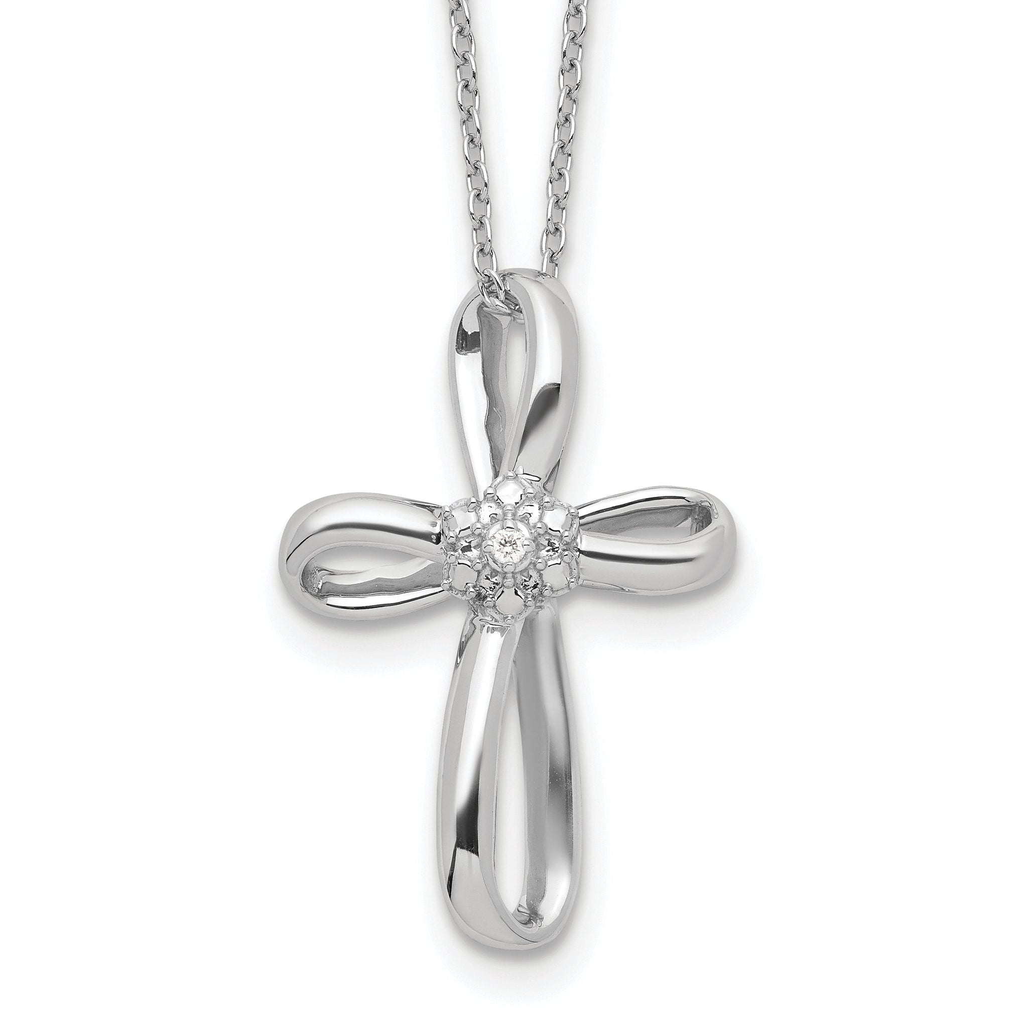 Sterling Silver Rhodium-plated Cross Diamond Necklace Main image