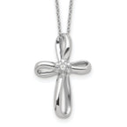 Sterling Silver Rhodium-plated Cross Diamond Necklace