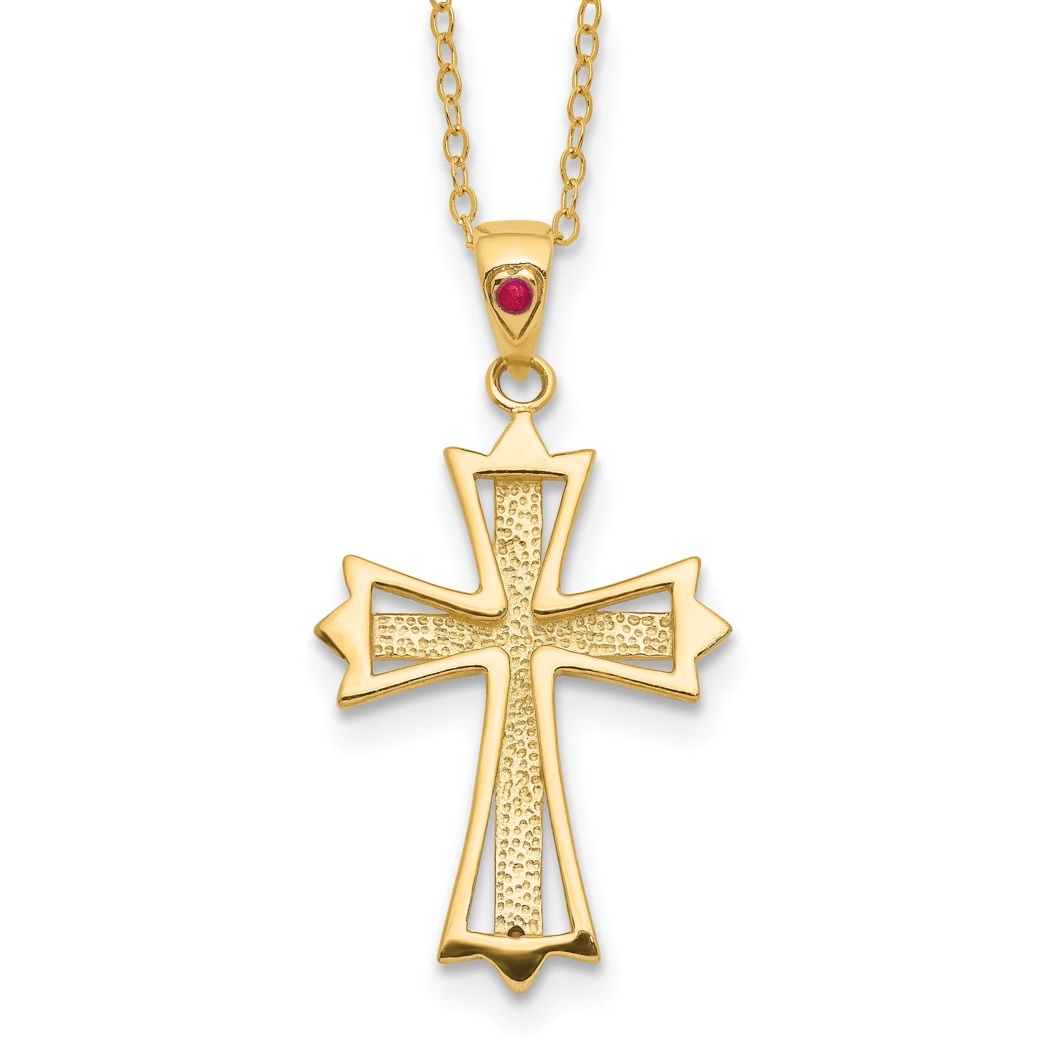 Sophia Jewelers Gold-Plated Sterling Silver Ruby Diamond Cross Necklace