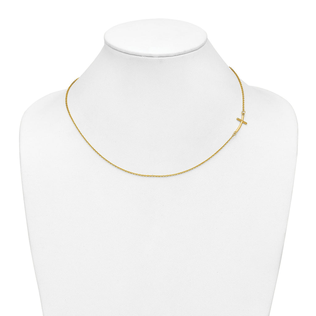 10k Small Sideways Curved Cross Necklace