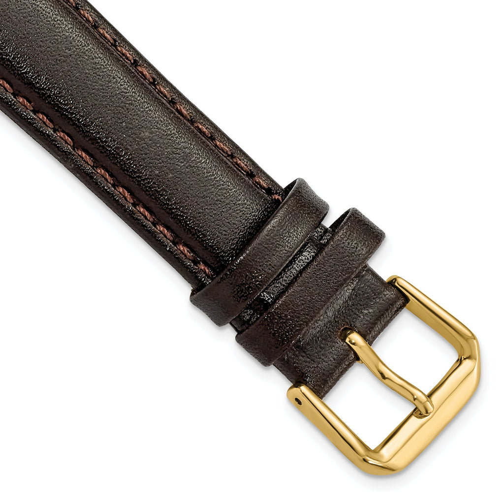 Smooth Leather Watch Band in Dark Brown with Gold-Tone Buckle, 16mm