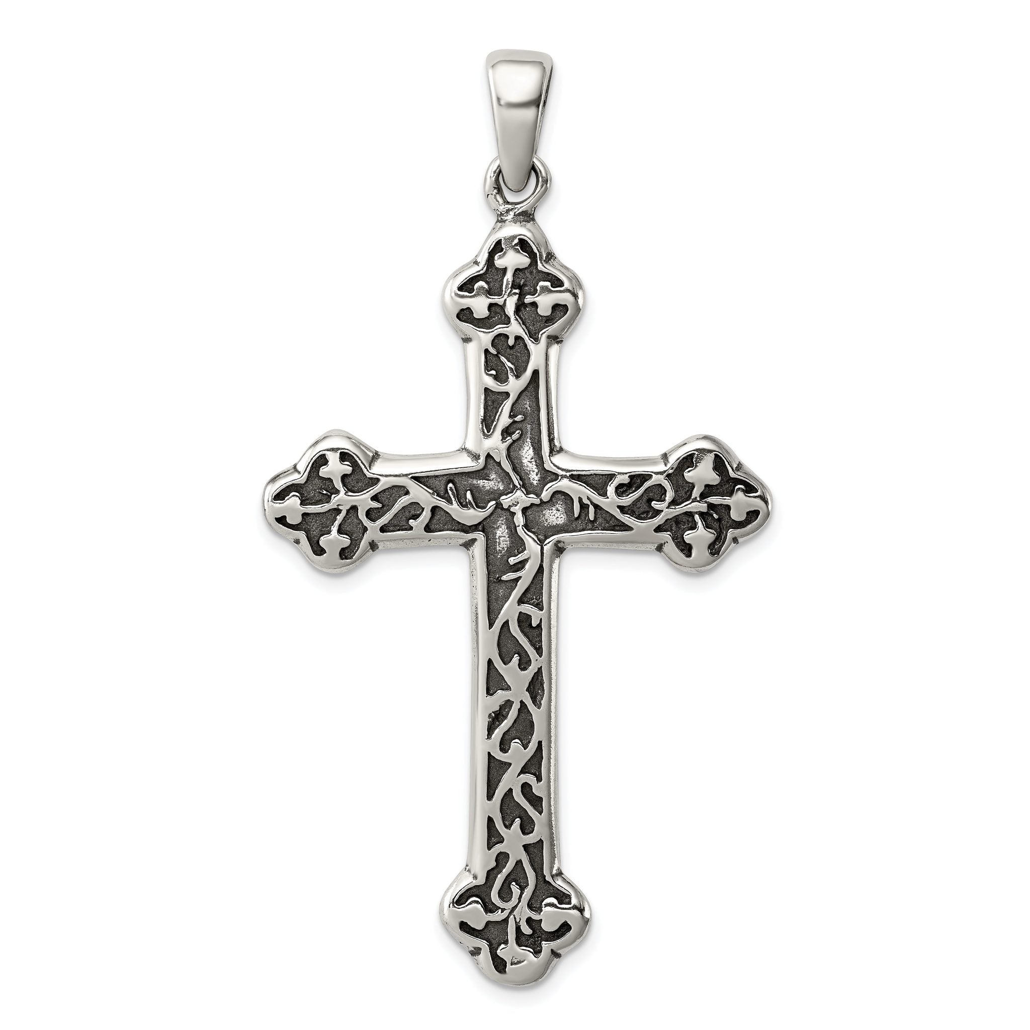 Sterling Silver 925 Thorn Cross Pendant with Antiqued Polished Finish
