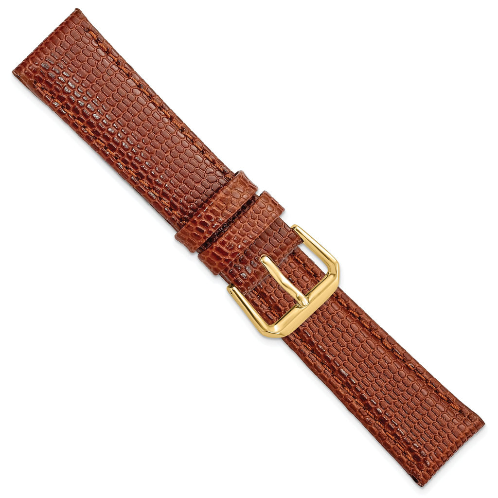 16mm Short Havana Lizard Grain Leather with Gold-tone Buckle 6.75 inch Watch Band