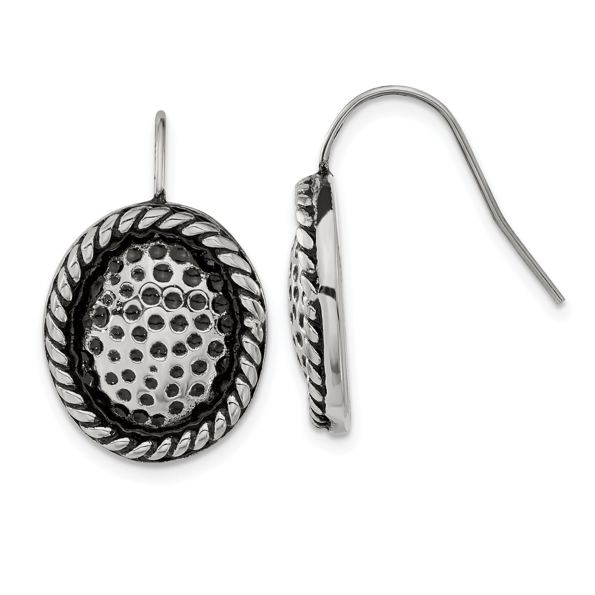 Stainless Steel Polished & Antiqued Oval Drop Dangle Earrings for Women Main image