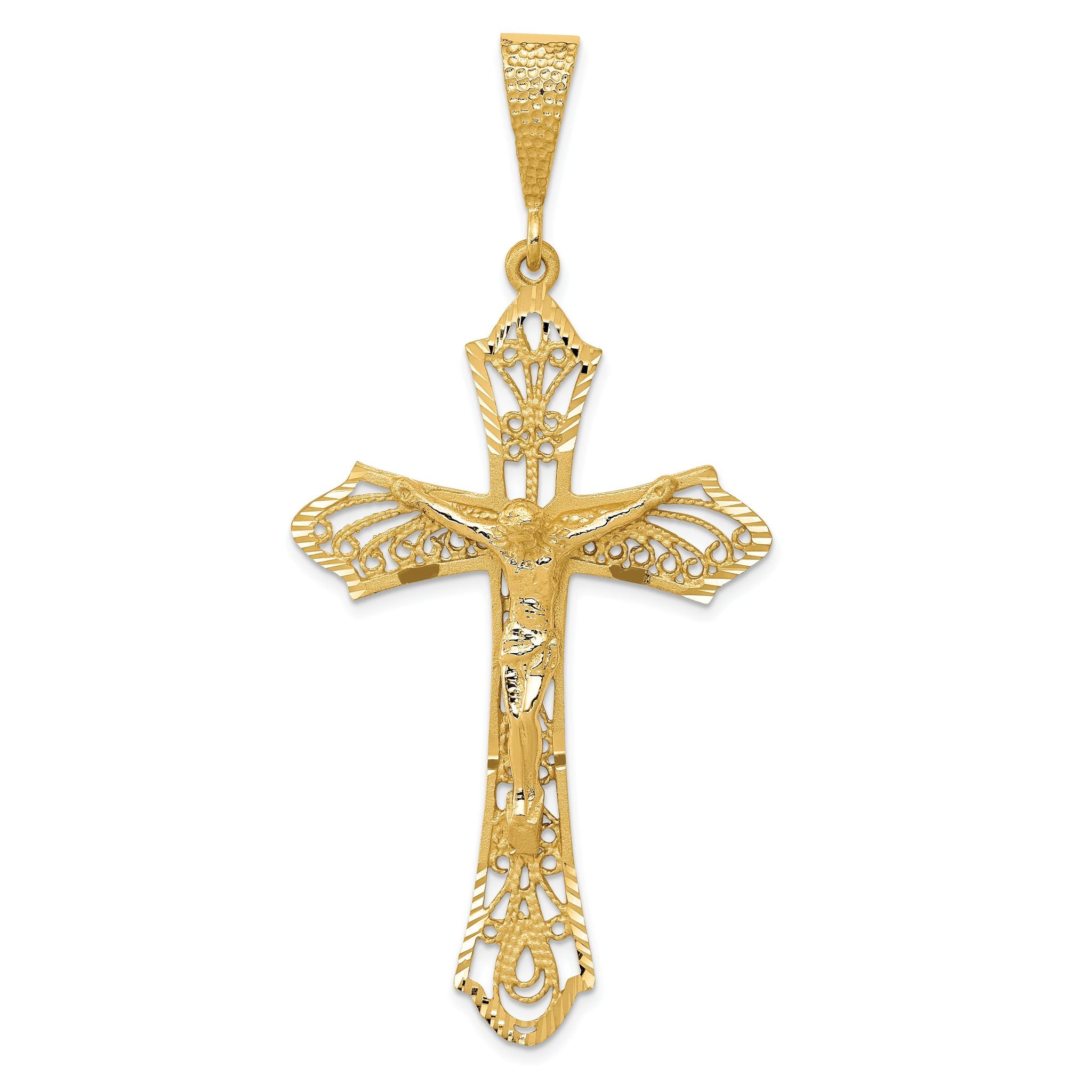 14K Gold Satin Diamond-Cut Crucifix Pendant Elegant Design Main image