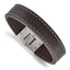 Stainless Steel Polished Brown Leather Bracelet for Men