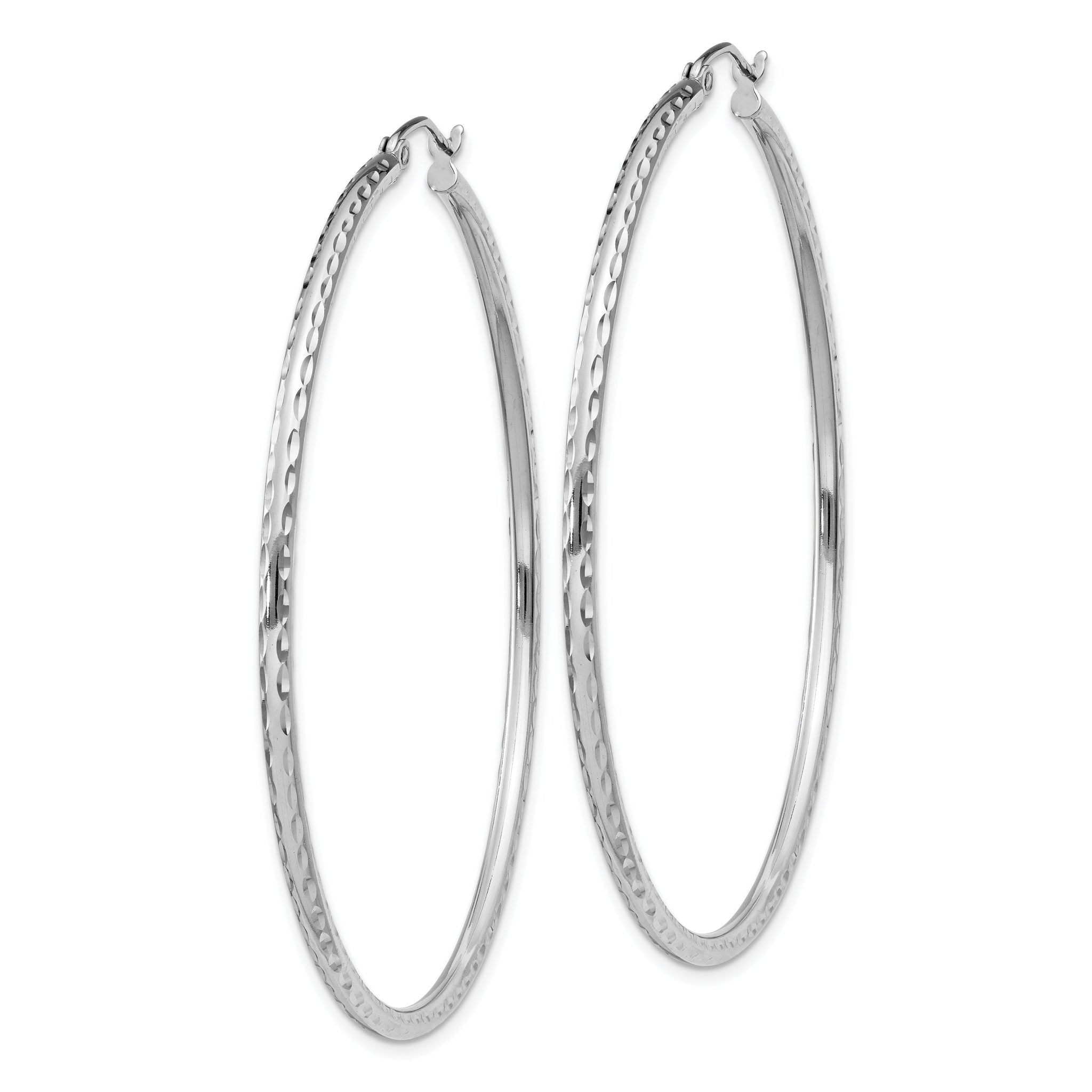 Sterling Silver Rhodium-plated 2mm Diamond Cut Hoop Earrings Secondary image