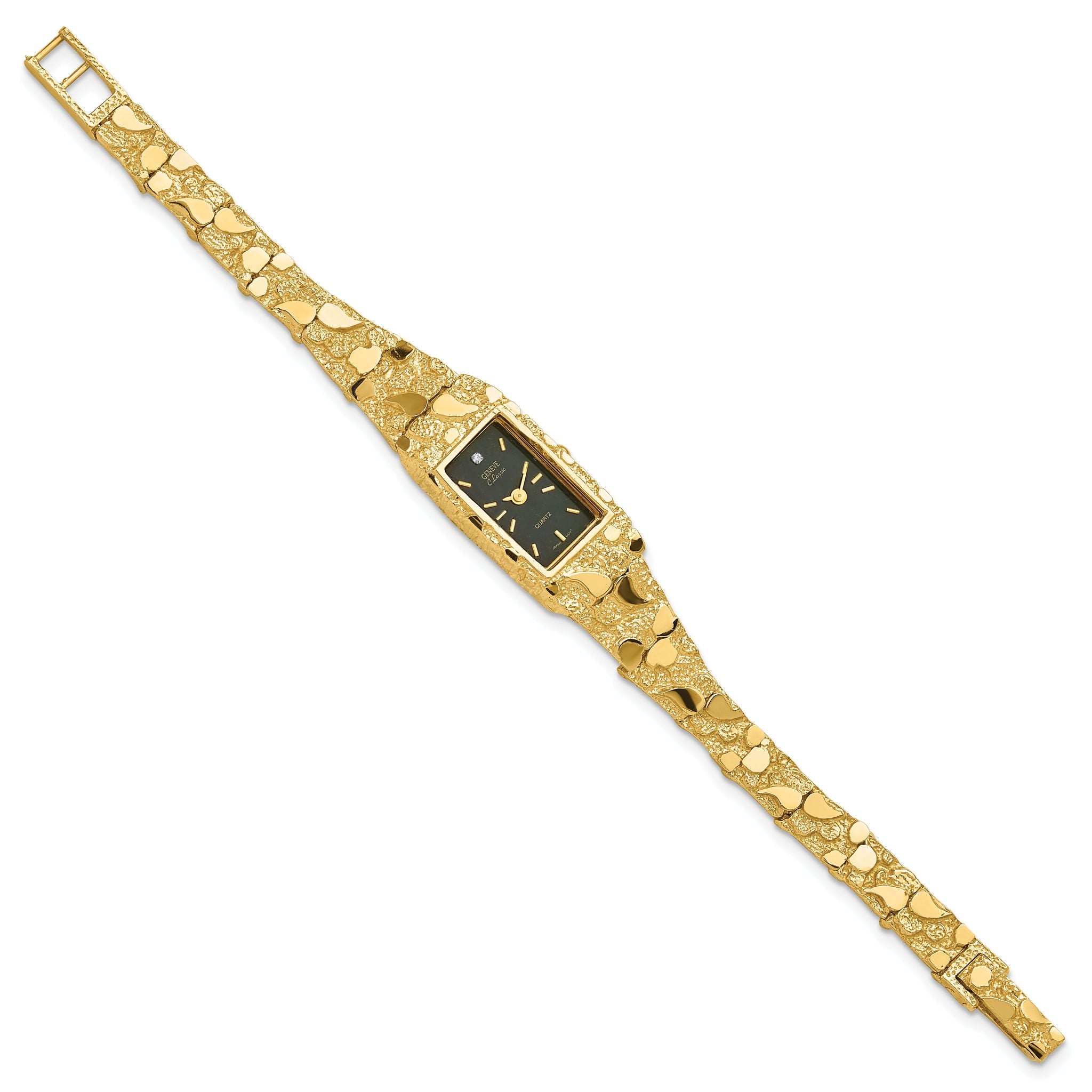 14K Ladies Rectangular Black 15x31mm Dial Solid Nugget Watch