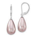 Majestic Rhodium-Plated Sterling Silver Teardrop Dangle Earrings with Imitation Shell Pearl