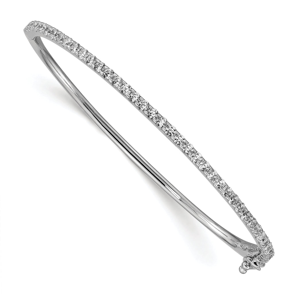 Sterling Silver CZ Hinged Bangle Bracelet with Rhodium Polish
