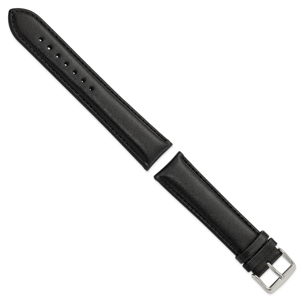 Black Leather Chronograph Watch Band, 24mm