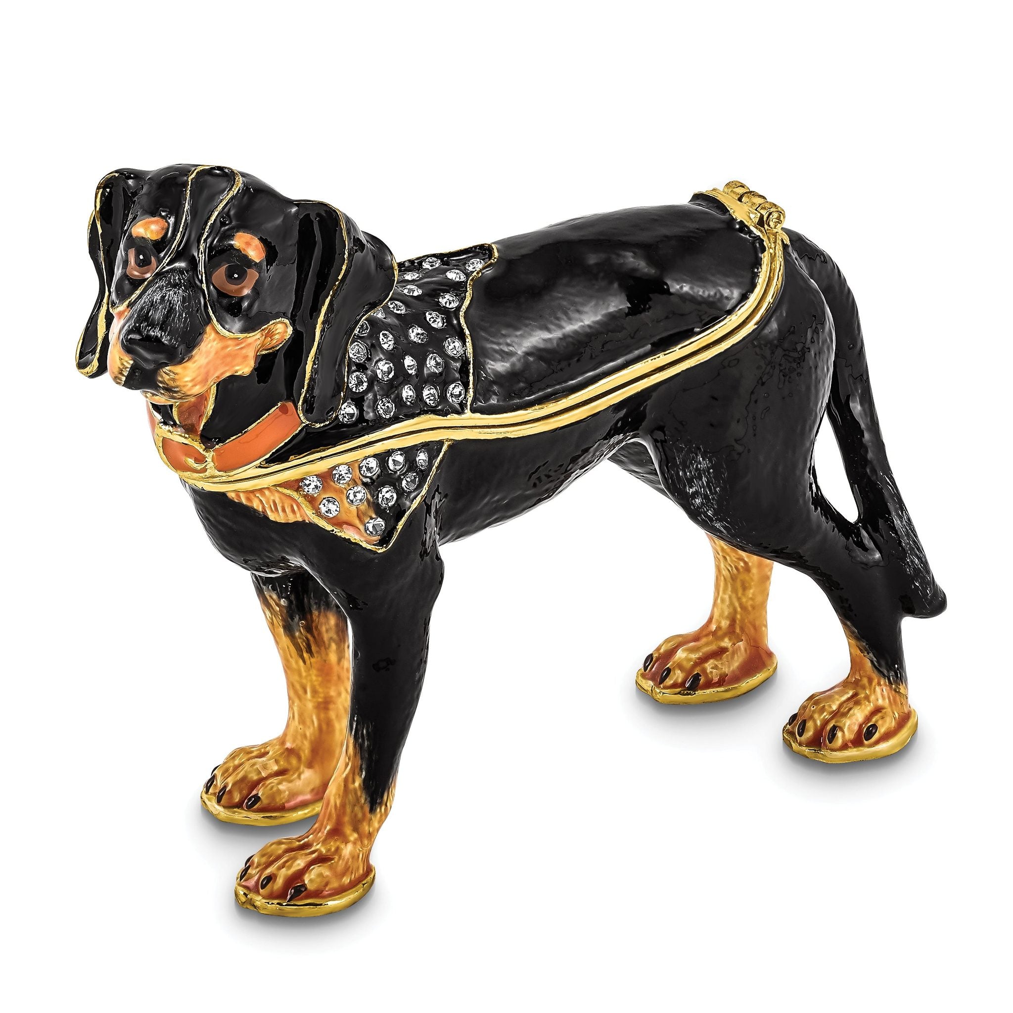 Luxury Giftware Pewter Bejeweled Crystals Gold-tone Enameled KNOX Bluetick Coonhound Trinket Box with Matching 18 Inch Necklace Main image