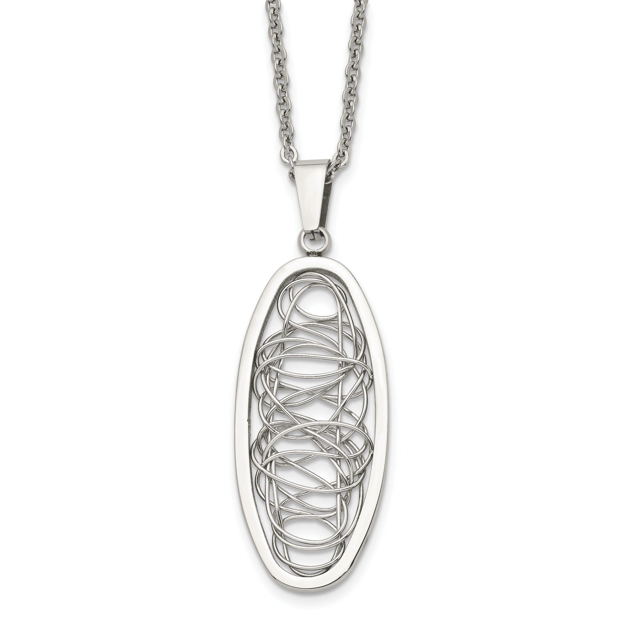 Stainless Steel Polished Wire Designed Oval 18in Necklace Main image