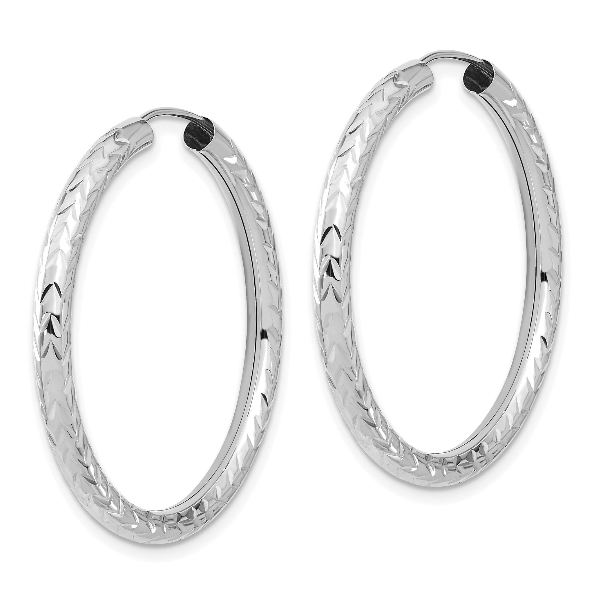 14k White Gold Polished & D/C Endless Hoop Earrings Secondary image