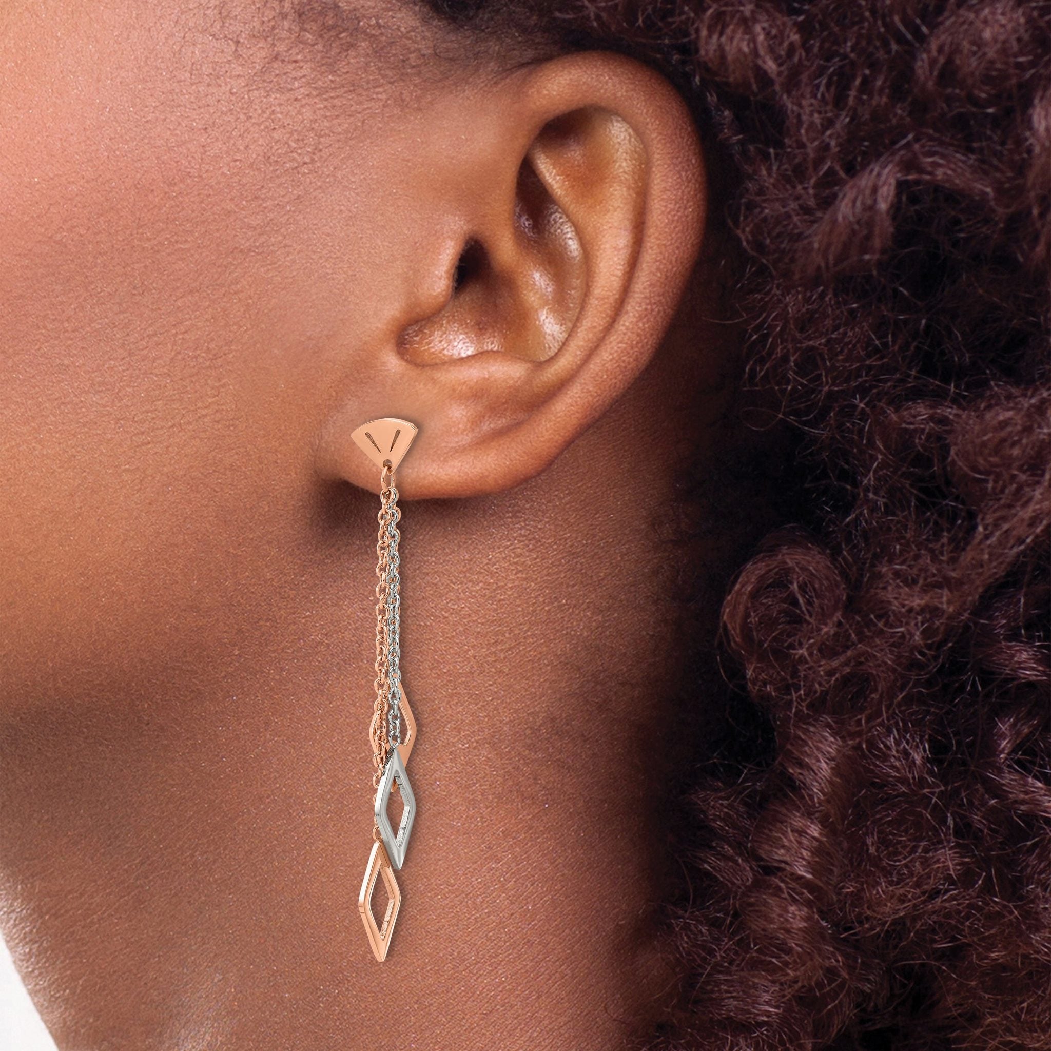 Stainless Steel Rose Gold-Tone Polished Drop Dangle Earrings for Women