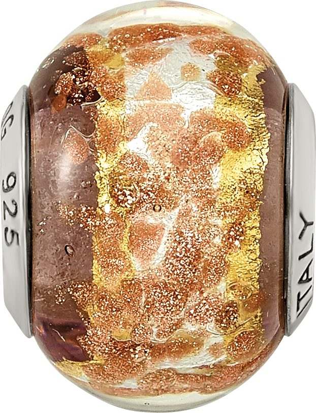 Sterling Silver Murano Glass Bead with Gold and Brown Accents
