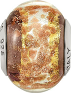 Sterling Silver Murano Glass Bead with Gold and Brown Accents
