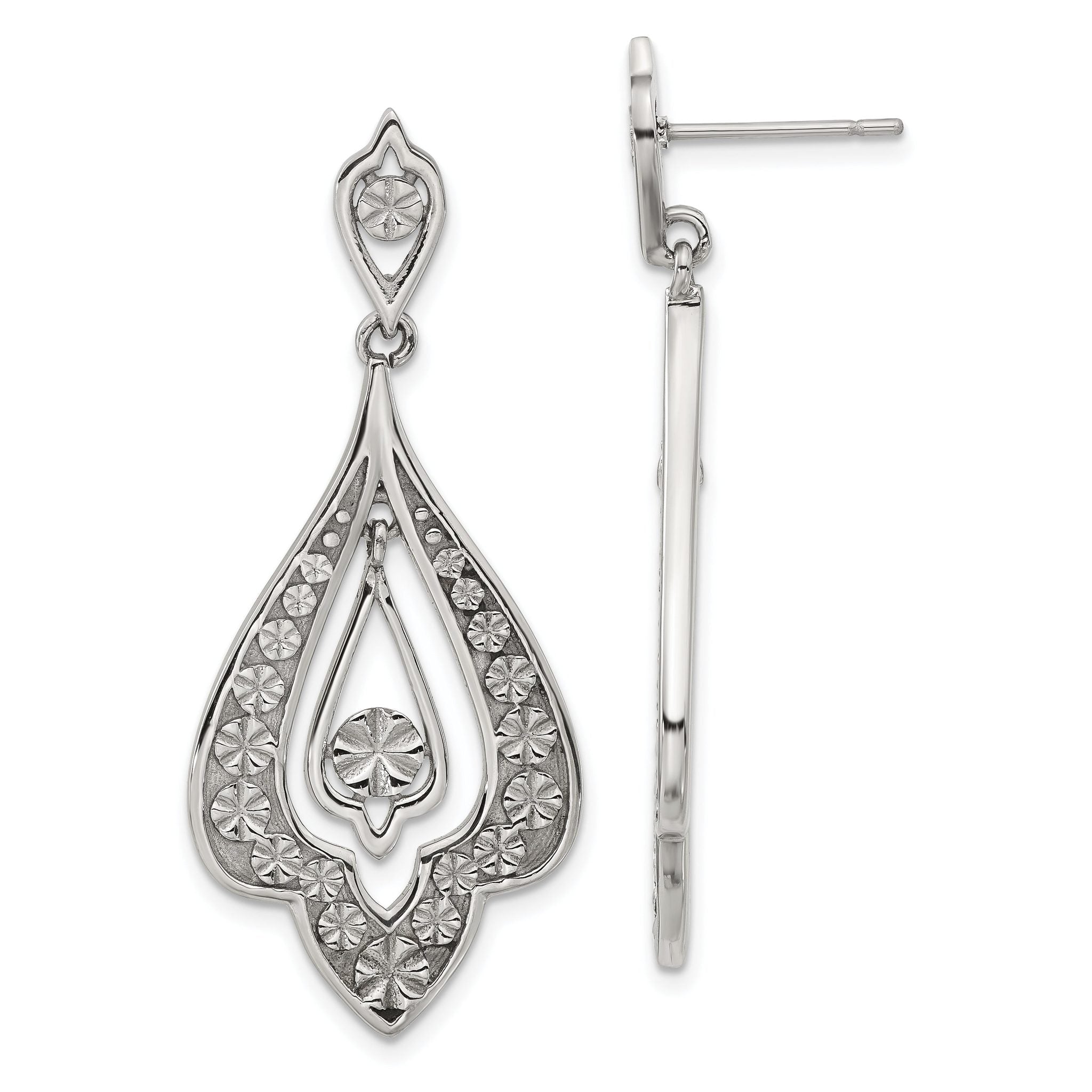 Stainless Steel Polished Textured Drop Dangle Earrings for Women