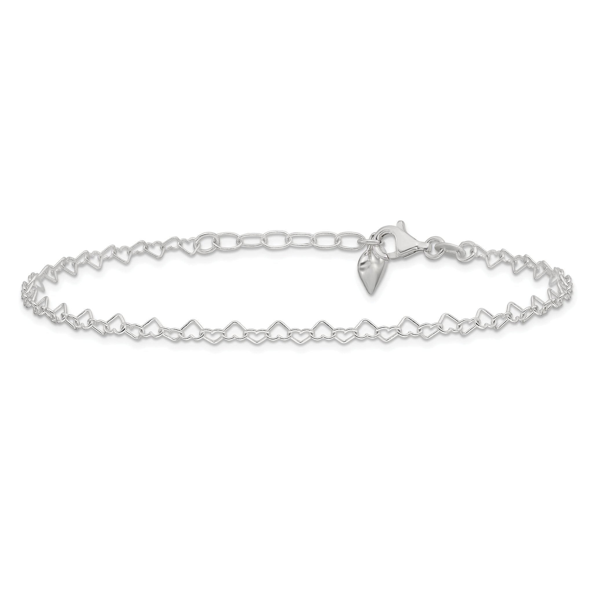 Puffed Heart Dangle Anklet in Sterling Silver