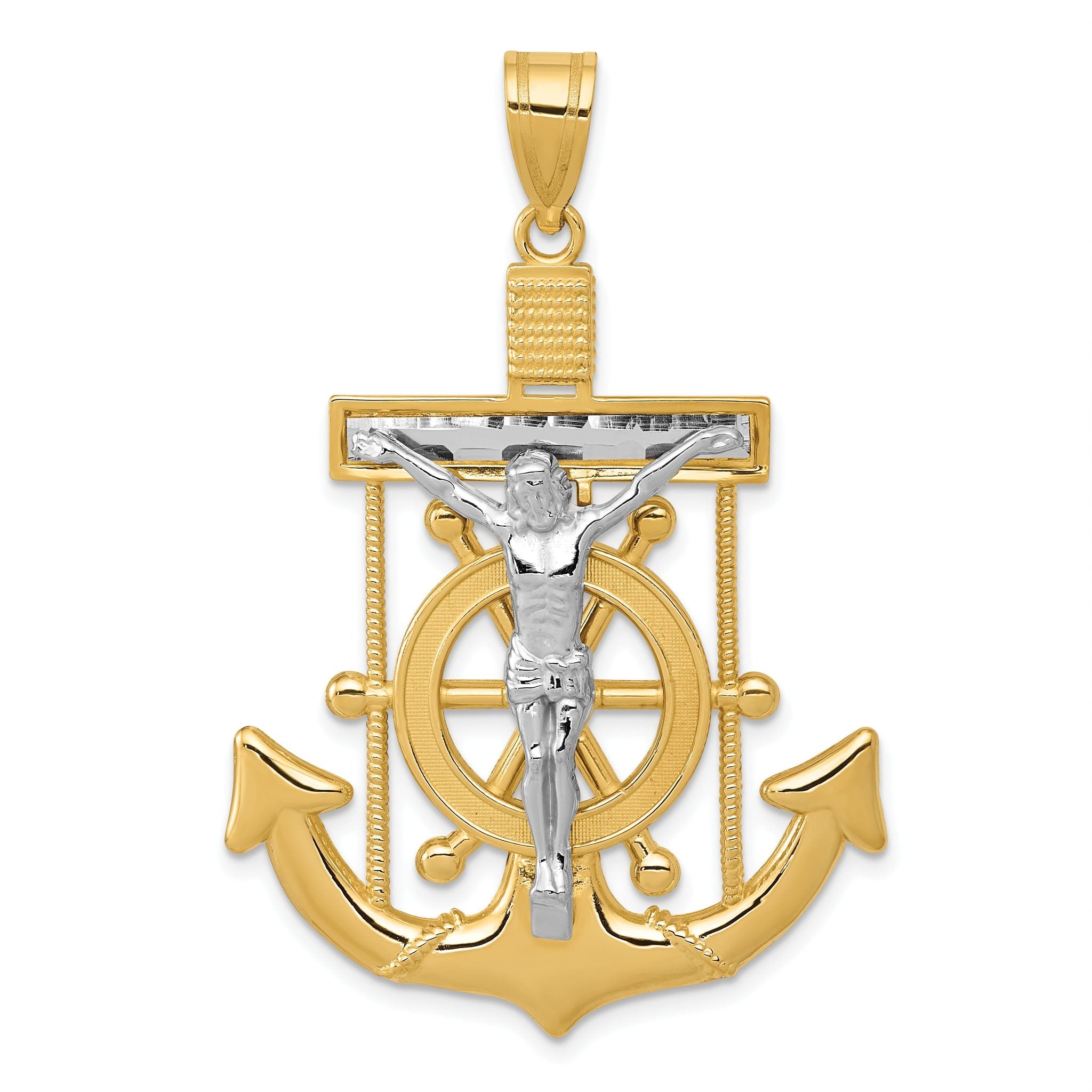 10k Two-tone Diamond-cut Mariner's Cross Pendant Main image