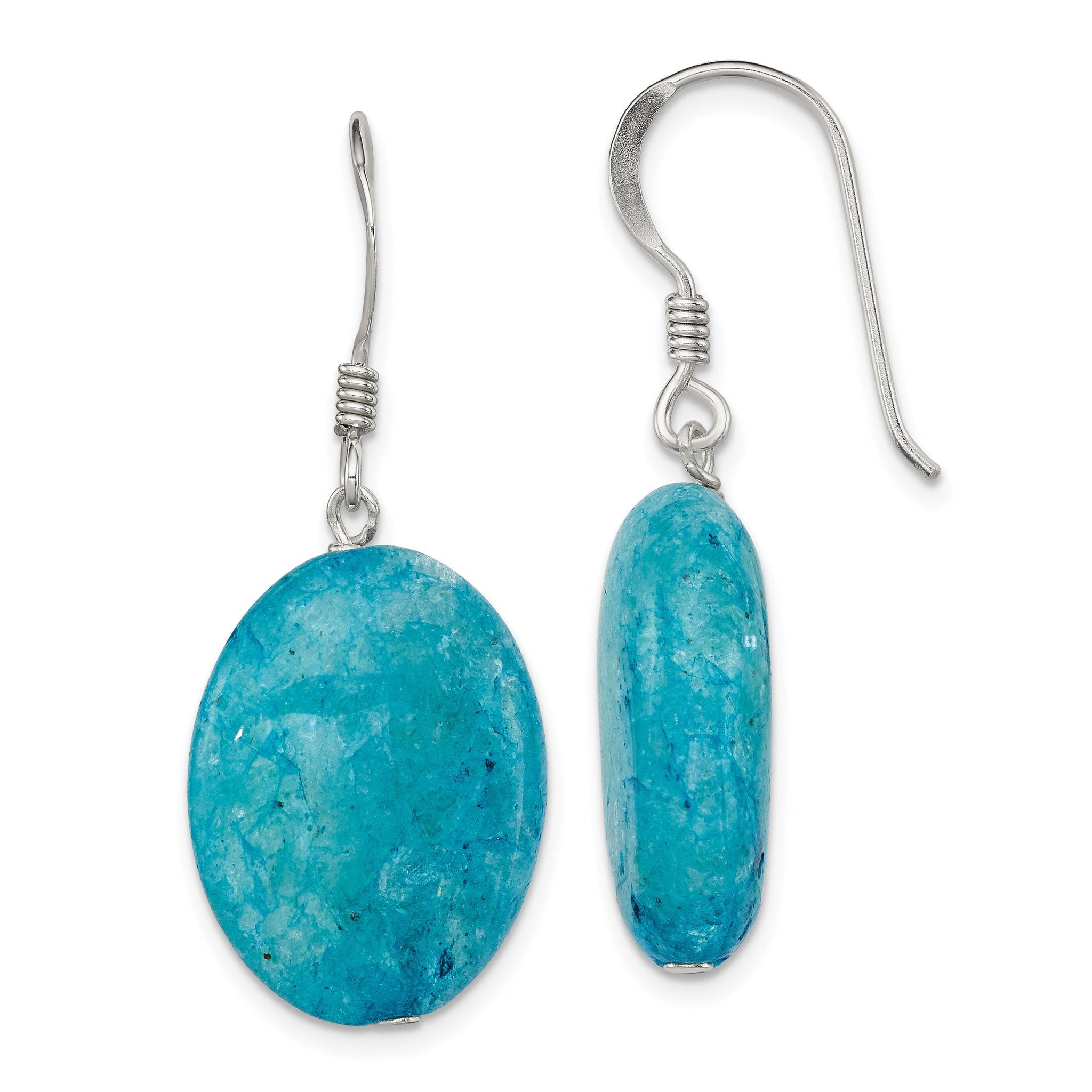 Sterling Silver Polished Cracked Aventurine Oval Dangle Earrings Main image
