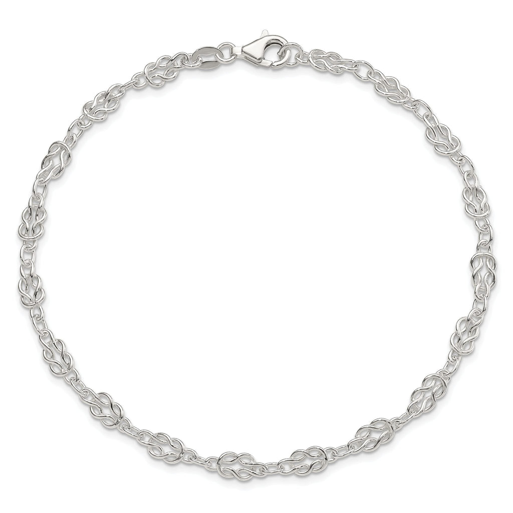 Sterling Silver 9inch Solid Polished Fancy Knot-Link Anklet