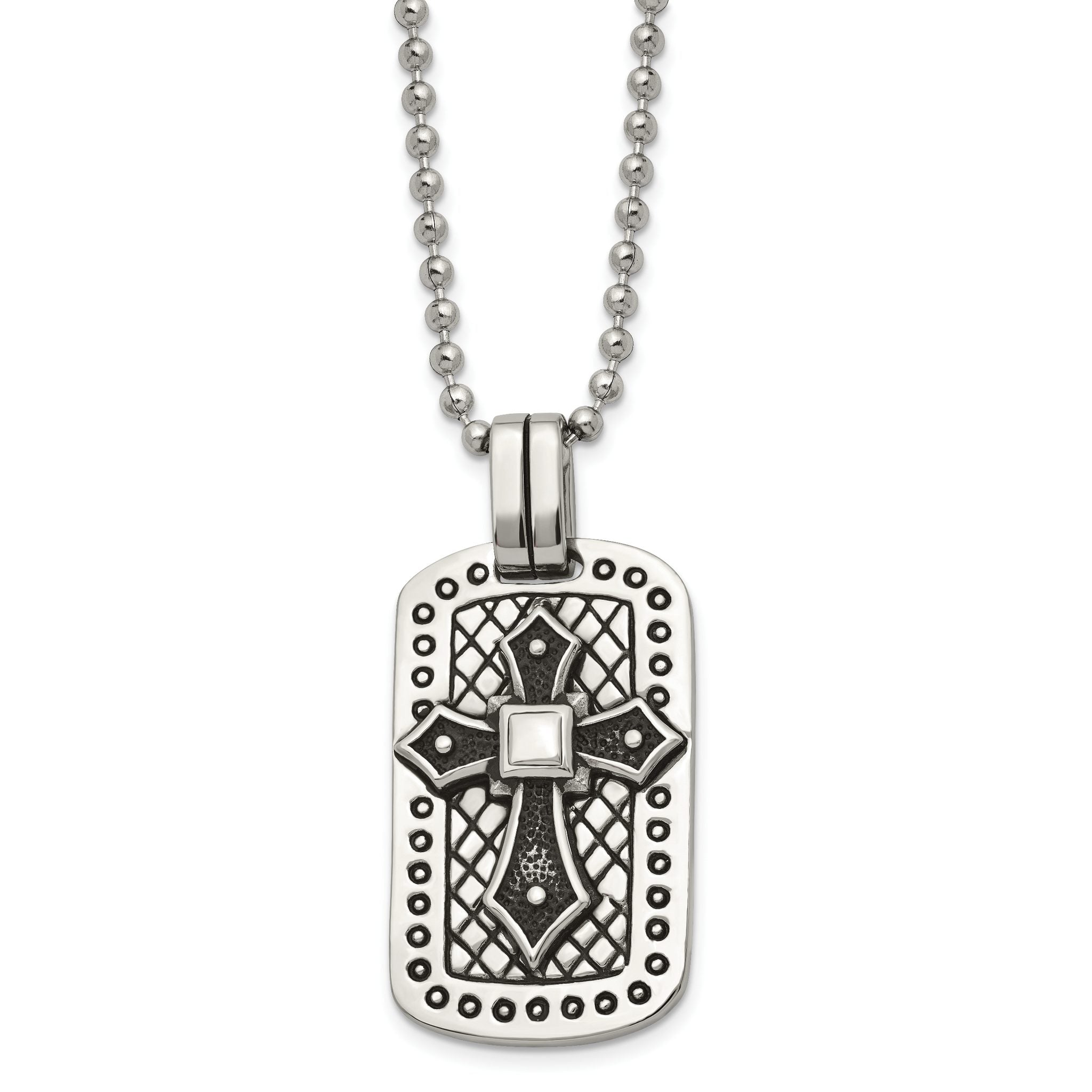 Stainless Steel Antiqued and Polished Cross Dog Tag 22in Necklace Main image