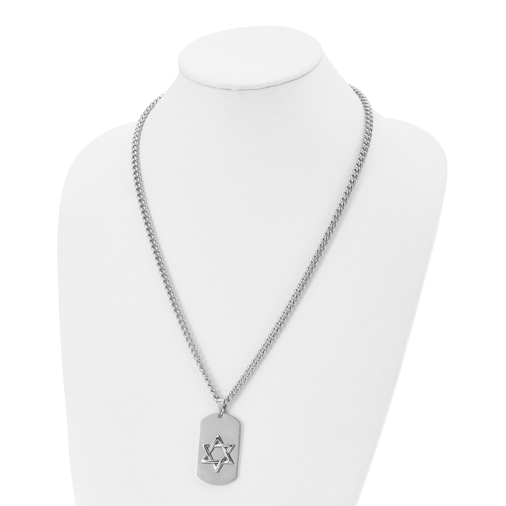 Chisel Stainless Steel Polished Star of David Dog Tag on a 24 inch Curb Chain Necklace