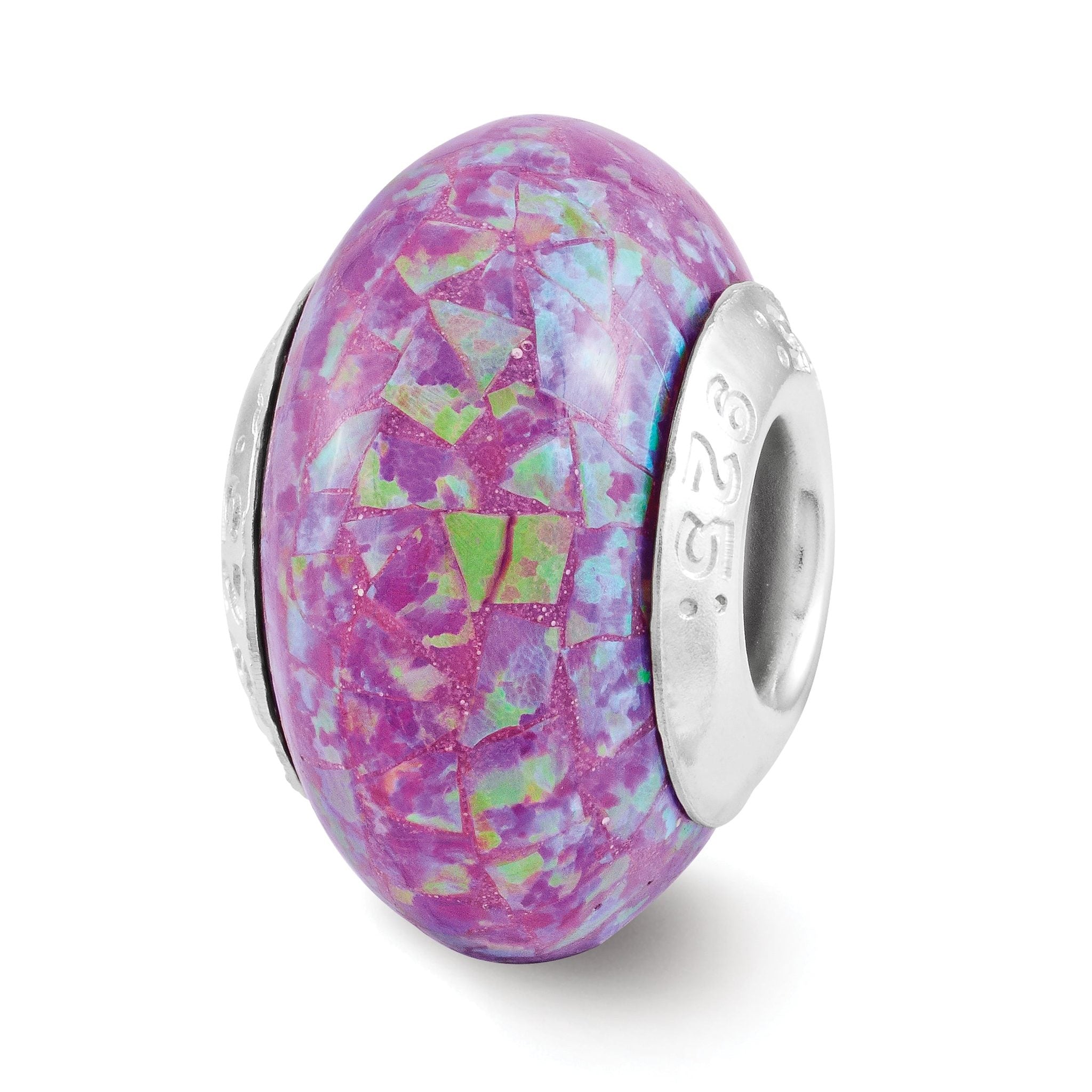 Sterling Silver 925 Mosaic Bead with Purple Synthetic Opal Reflections Main image