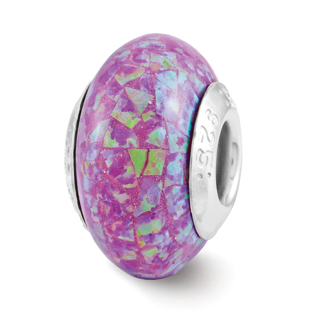 Sterling Silver 925 Mosaic Bead with Purple Synthetic Opal Reflections