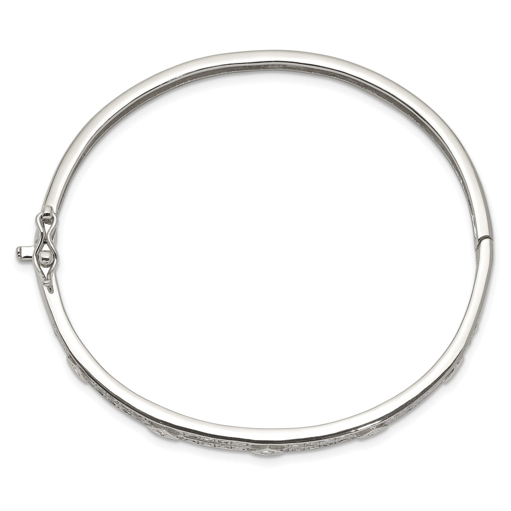 Sterling Silver CZ Bangle with Hinged Design and Safety Bar