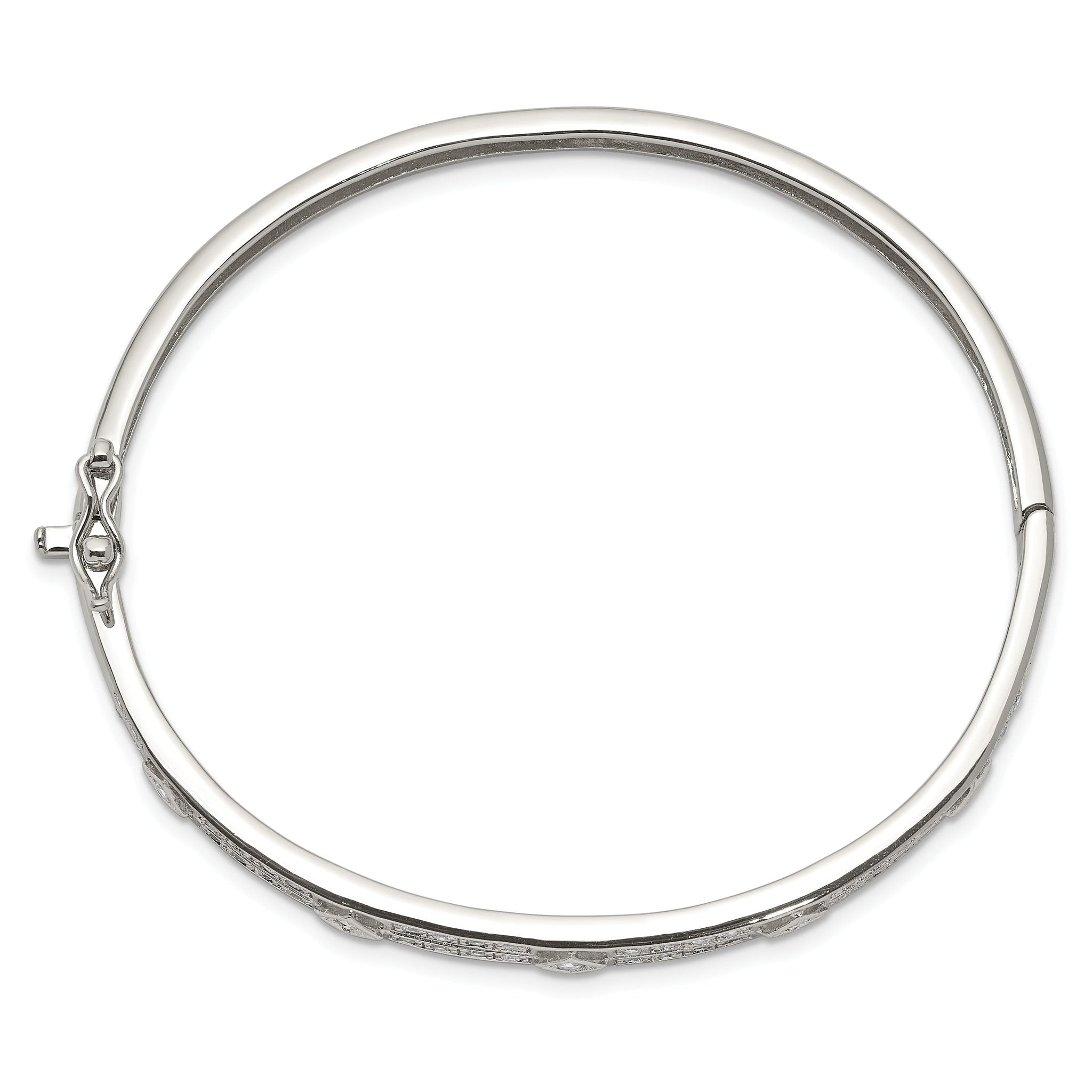 Sterling Silver CZ Bangle with Hinged Design and Safety Bar