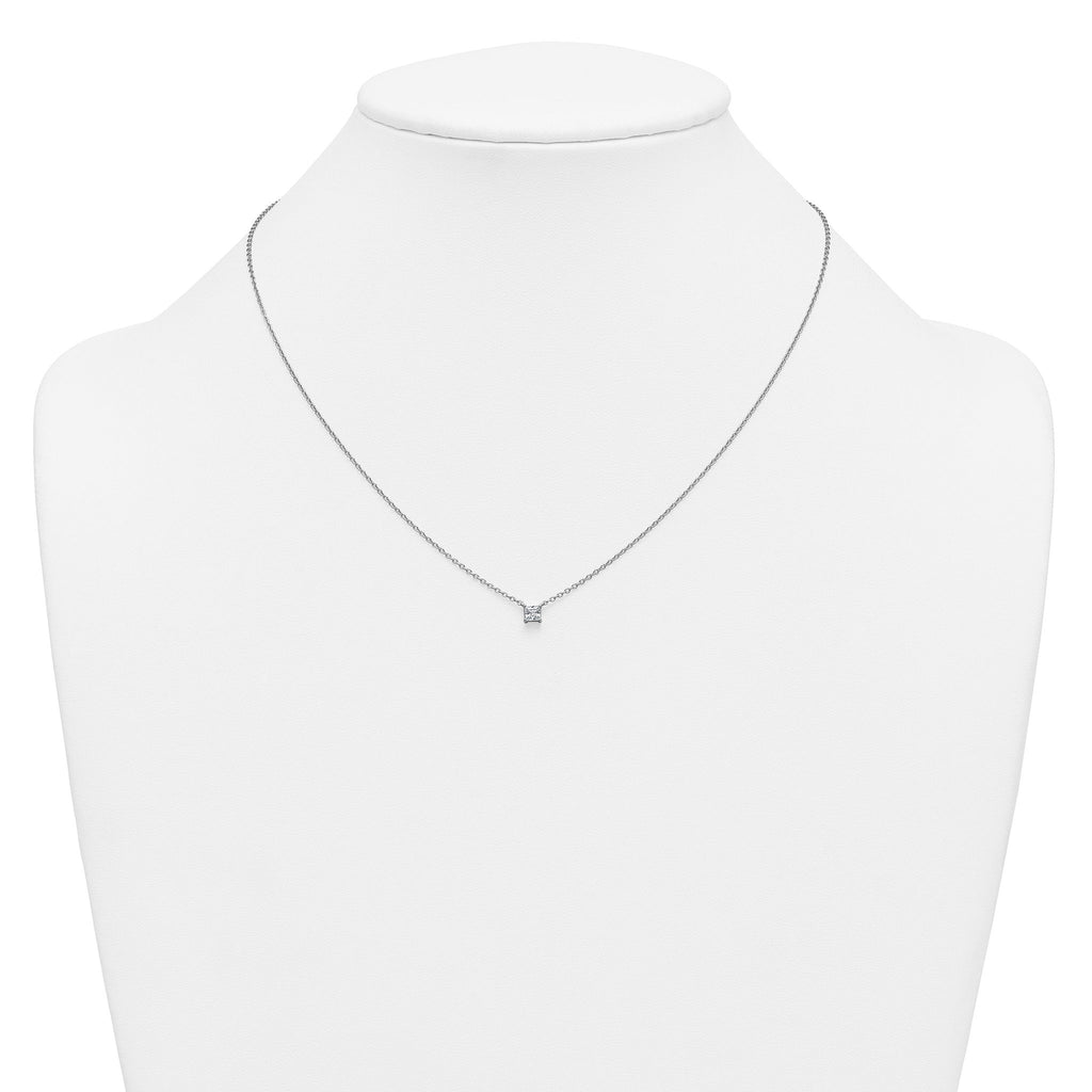 14k White Gold 1/4 carat Lab Grown Diamond VS+ F+ Princess Complete 18 inch Four Prong Pendant Necklace