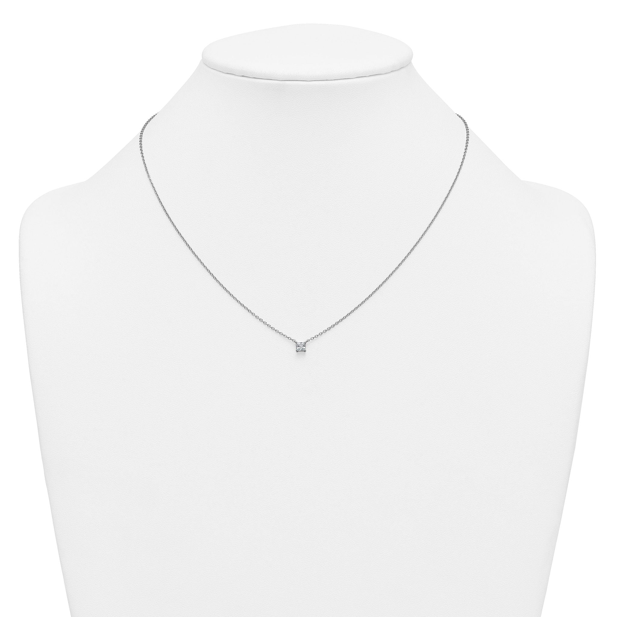 14k White Gold 1/4 carat Lab Grown Diamond VS+ F+ Princess Complete 18 inch Four Prong Pendant Necklace